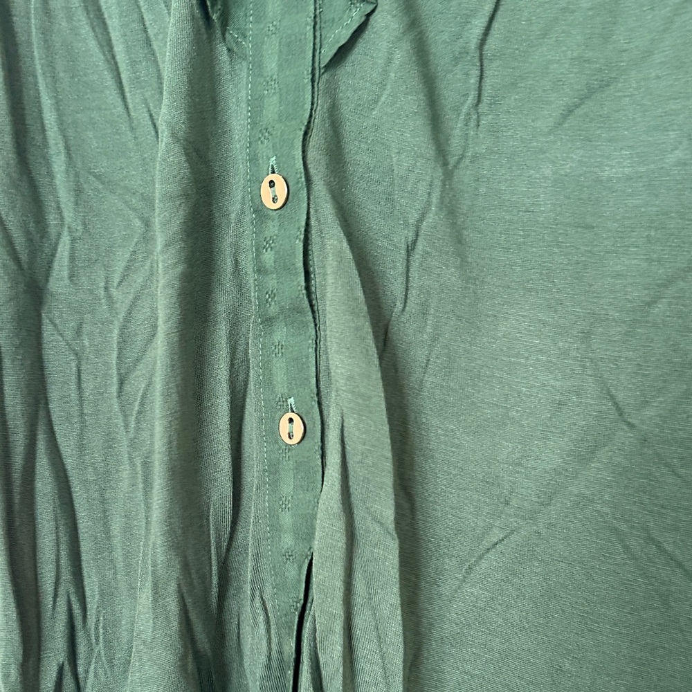LOFT Dark Green Ruffled Button-Front Blouse - Picture 6 of 7